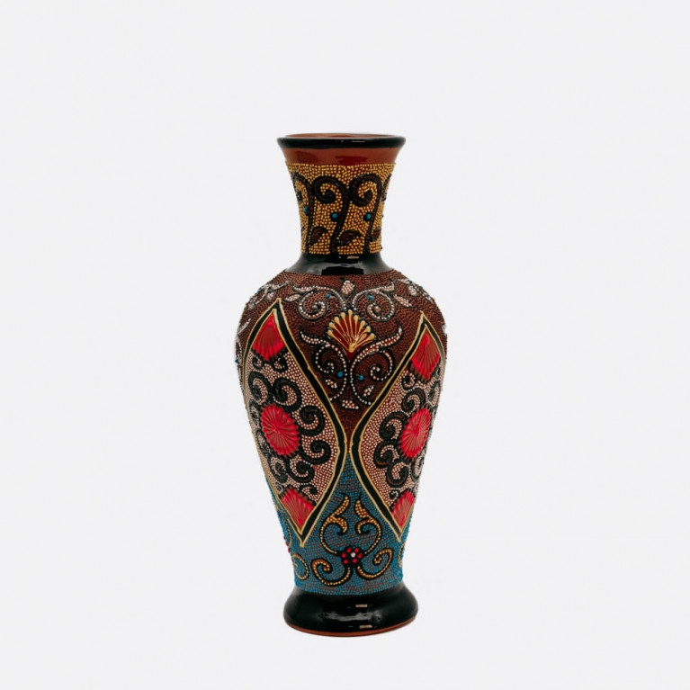 Unik handgjord vas från Rishtan (Uzbekistan), 30 cm, droppteknik